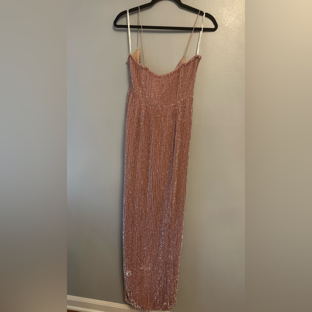 Retrofete Pink Maxi full sequined Dress small w/ leg slit NWOT (NYE) - Picture 5 of 8